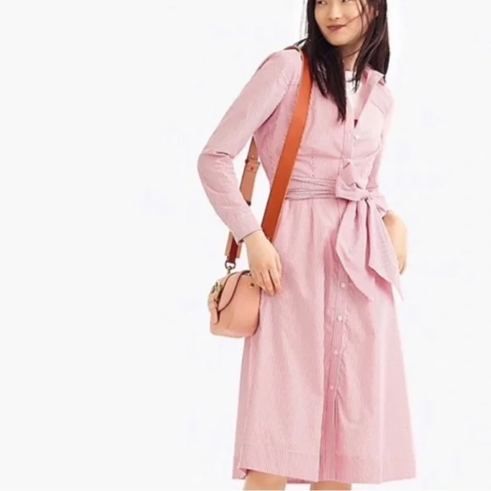 NWT - JCREW Classic Red White Striped Crisp Poplin Shirt Dress, Size 2P